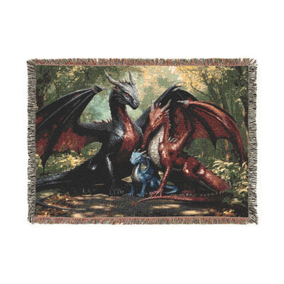 Dragon family of 3 Woven Blanket