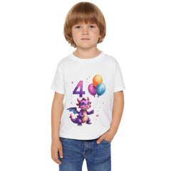 4th Birthday Toddler T‑Shirt — Cute Purple Dragon with Balloons