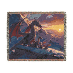 Dragon family of 4, one adult Woven Blanket — Fantasy Dragon Throw