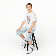 Kids 10th Birthday Dragon Tee — Cute Crowned Dragon with Floral Number 10