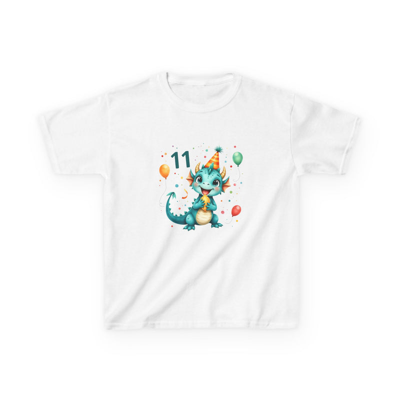 11th Birthday Dragon Kids T‑Shirt — Cute Party Dragon with Balloons