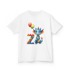 Kids Tee — Cute Blue Dragon with Number 7 & Balloons Birthday Shirt