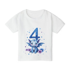 4th Birthday Toddler T-Shirt — Cute Blue Dragon Number Four