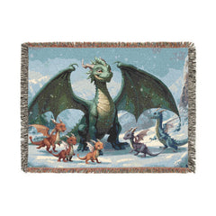 Dragon Family of 6, one parent. Woven Blanket — Fantasy Dragon Throw