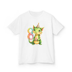 Kids Birthday Dragon Tee — Cute Party Hat Dragon with Number 8 Cake