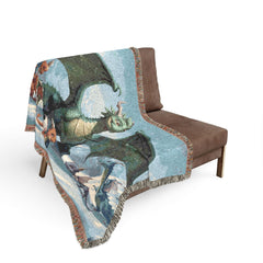 Dragon Family of 6, one parent. Woven Blanket — Fantasy Dragon Throw