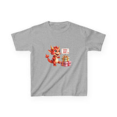 Kids Tee — Cute Red Dragon with Gifts “Happy 11th” Birthday Shirt