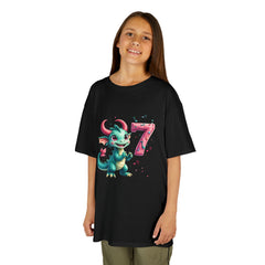 Kids Birthday Tee — Cute Green Dragon with Number 7