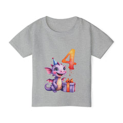 Toddler T-Shirt — Cute Purple Dragon 4th Birthday Shirt with Party Hat & Gift