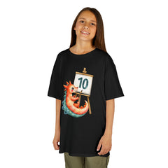 Kids 10th Birthday T-Shirt — Cute dragon Painting '10' Design
