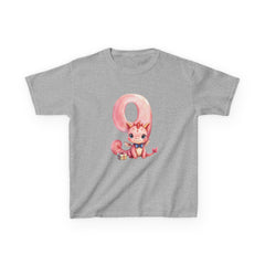 Kids Birthday Number 9 Tee — Cute Pink dragon with Balloon Number 9