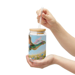 Dragon Flight 16oz Sipper Glass — Colorful Fantasy Dragon with Bamboo Lid & Straw