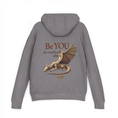 Hoodie — "Be YOU the world will adjust" Gold Dragon Back Print