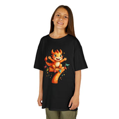 Kids' 7th Birthday Dragon T‑Shirt — Cute Orange Dragon on Number 7