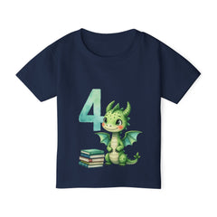 4th Birthday Dragon Toddler T-Shirt — Cute Green Dragon with Books