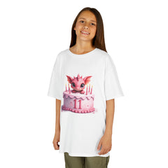 Kids Birthday Tee — Pink Dragon Cake with Number 11