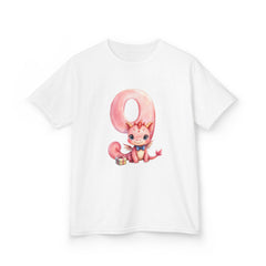 Kids Birthday Number 9 Tee — Cute Pink dragon with Balloon Number 9