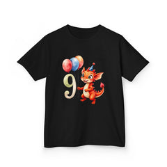 Kids 9th Birthday Dragon T-Shirt — Cute Party Dragon with Balloons