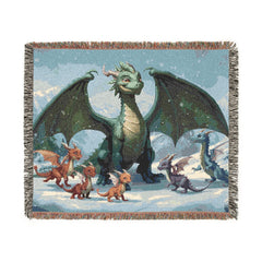 Dragon Family of 6, one parent. Woven Blanket — Fantasy Dragon Throw