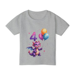 4th Birthday Toddler T‑Shirt — Cute Purple Dragon with Balloons