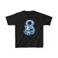 Kids' Cute dragon Birthday T-Shirt — Blue Number 8 Tee