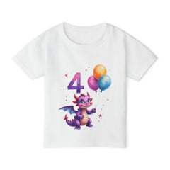 4th Birthday Toddler T‑Shirt — Cute Purple Dragon with Balloons