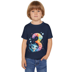 Toddler T‑Shirt — Colorful Number 3 Birthday Tee with Cute Blue Dragon