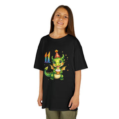 Kids Birthday Tee — Cute Party Dragon with "11" Number