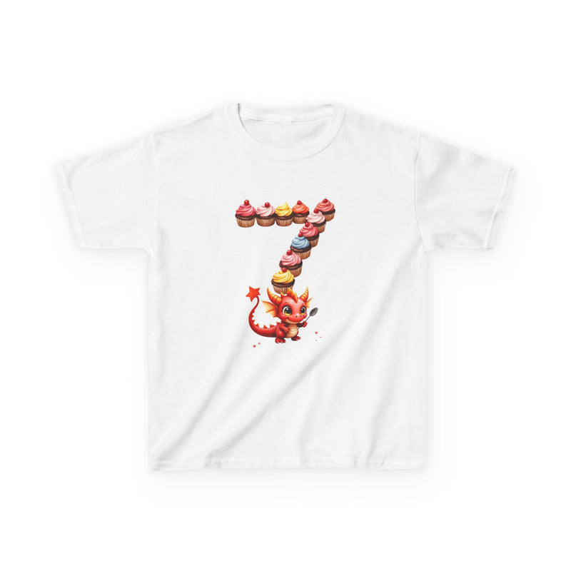 Kids Cupcake Number 7 T-Shirt — Cute Red Dragon Birthday Tee