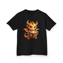 Kids Dragon 9 yrs Tee — Cute Fantasy Dragon with Book