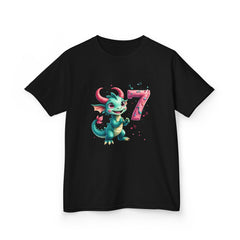 Kids Birthday Tee — Cute Green Dragon with Number 7