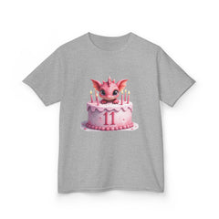 Kids Birthday Tee — Pink Dragon Cake with Number 11