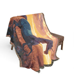 Unicorn Woven Blanket — Mystical Sunset & Twilight Horse Tapestry Throw