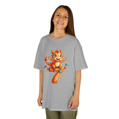Kids' 7th Birthday Dragon T‑Shirt — Cute Orange Dragon on Number 7