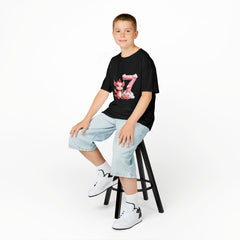 Kids 7th Birthday T‑Shirt — Cute Pink Dragon Number 7 Design