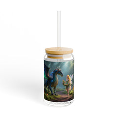 Dragon and Fairy 16oz Sipper Glass - Fantasy Woodland Drink Jar with Straw