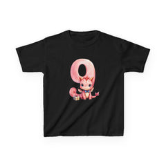Kids Birthday Number 9 Tee — Cute Pink dragon with Balloon Number 9