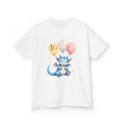 Kids 10th Birthday Dragon T-Shirt – Cute Blue Dragon with Balloons