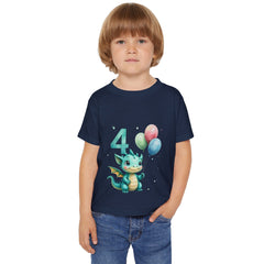 Toddler T-Shirt — Cute Blue Dragon 4th Birthday Tee with Balloons