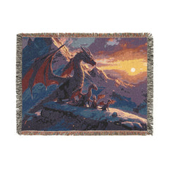 Dragon family of 4, one adult Woven Blanket — Fantasy Dragon Throw