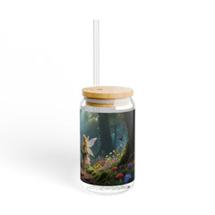 Dragon and Fairy 16oz Sipper Glass - Fantasy Woodland Drink Jar with Straw