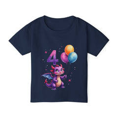 4th Birthday Toddler T‑Shirt — Cute Purple Dragon with Balloons