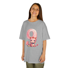 Kids Birthday Number 9 Tee — Cute Pink dragon with Balloon Number 9