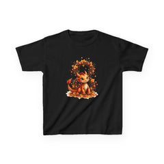 Kids Tee — Autumn dragon with Leaf Wreath | Cute Fall Children’s Shirt