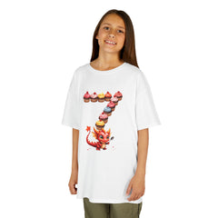 Kids Cupcake Number 7 T-Shirt — Cute Red Dragon Birthday Tee