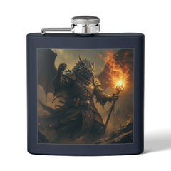 Dragon Warrior Flask — 6oz Stainless Steel Hip Flask with Fiery Knight Art