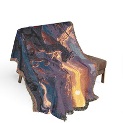 Dragon family of 4, one adult Woven Blanket — Fantasy Dragon Throw