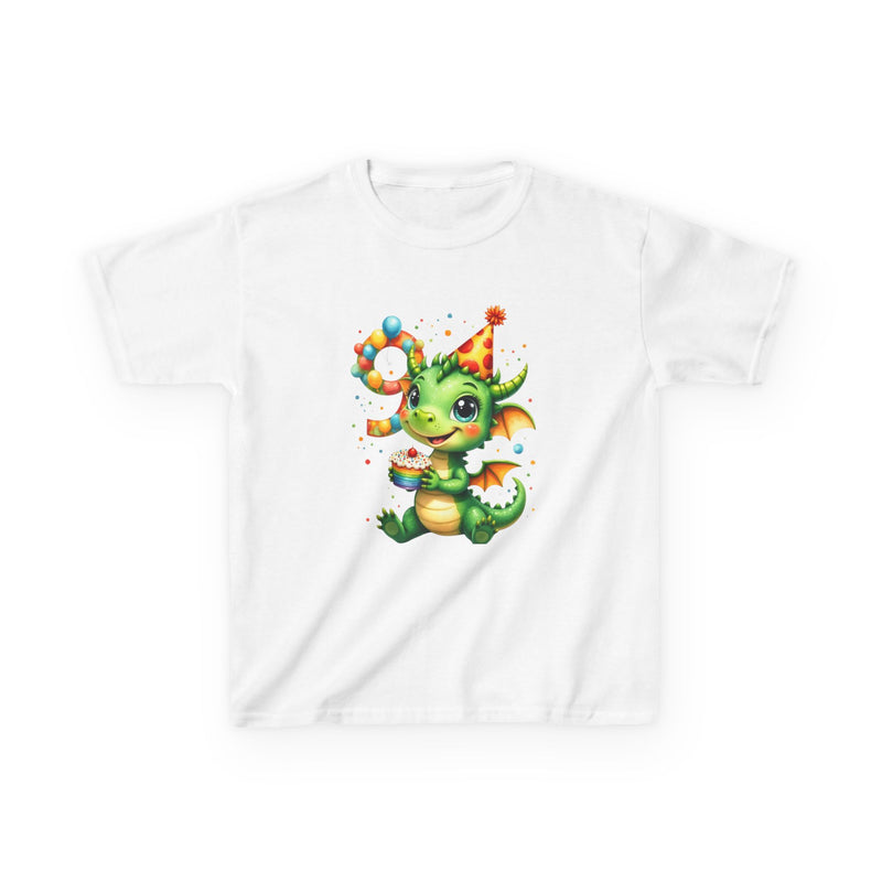 Kids Dragon Birthday T‑Shirt — Cute Party Dragon with Number 9 (Kids Tee)