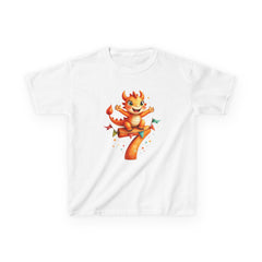 Kids' 7th Birthday Dragon T‑Shirt — Cute Orange Dragon on Number 7
