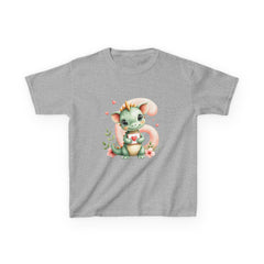 Kids Tee — Cute Watercolor Baby Dragon Holding Heart (Valentine’s/Gift)